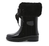 Igor W10239002 Kalın Topuklu İpli Su Geçirmez Siyah Mikrofiber Kız Çocuk Yağmur Çizmesi