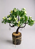 Yapay Çiçek Beyaz Çiçekli Bonsai Ağacı Dekoratif Kütük Saksıda Yapay Ağaç Bonzai Losus Çiçekli