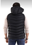 Erkek Siyah Çıkabilir Fermuarlı Kapüşon Günlük Spor Şişme Yelek
