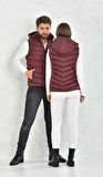 Kadın Bordo Çıkarılabilir Fermuarlı Kapüşon Günlük Şişme Yelek