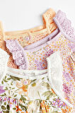 Next Baby % 100 Pamuklu Krem Çiçek Desenli Askılı 3’lü Romper Set