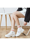 Unisex Beyaz Koton Ekonomik Desenli Tenis Çorap  8 Çift