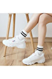 Unisex Beyaz Koton Ekonomik Desenli Tenis Çorap  8 Çift