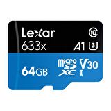 Lexar 64GB High-Performance 633x microSDHC UHS-I 100MB/s Okuma 45MB/s Yazma C10 A1 V30 U3 Hafıza Kartı + Adaptör