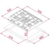 Teka - GZC 75330 XBC ST - Ankastre ExactFlame Teknolojili Kristal Wok Gözlü Cam Gazlı Ocak - Döküm Izgara - Gri - 70 cm - 112570175