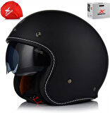 DALLAS RETRO MOTOSİKLET YARIM KASK MAT SİYAH