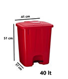 Omnipazar SY-4255 40 lt Köşeli Pedallı Plastik Çöp Kovası (İç Kovasız) Kırmızı