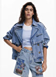 Desigual Yüksek Bel Normal Mavi Kadın Denim Şort 25SWDD24