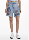 Desigual Yüksek Bel Normal Mavi Kadın Denim Şort 25SWDD24