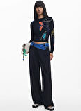 Desigual Yüksek Bel Standart Siyah Kadın Pantolon 25WWPW03