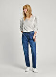 Pepe Jeans Yüksek Bel Dar Paça Standart Lacivert Kadın Denim Pantolon PL204176VR6R