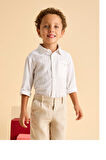 Mayoral Erkek Çocuk Cizgili Keten Gömlek 4-8 Yaş Ekru