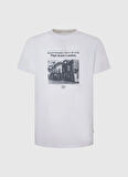 Pepe Jeans Bisiklet Yaka Baskılı Beyaz Erkek T-Shirt PM509379 800 COOPER