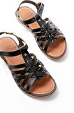 205-208 Siyah Hakiki Deri Ortopedik Taban Kadın Sandalet