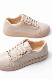P-910 Bej Bağcıklı Taban Dikişli Günlük Kadın Spor