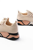 Rs-400  Bej Bağcıklı Fileli Renkli Taban Günlük Kadın Spor