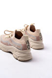 3001  Bej Bağcıklı Fileli Günlük Spor Ayakkabı
