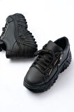 Sp-156 Siyah Bağcıklı Fermuarlı Yüksek Taban Günlük Spor Ayakkabı