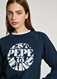 Pepe Jeans Yuvarlak Yaka Baskılı Lacivert Kadın Sweatshırt PL581478