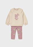 Mayoral Pembe Kız Bebek Sweatshirt ve Desenli Tayt Takım 2741