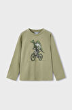 Erkek Çocuk Normal Kalıp Uzun Kollu Dinozor Baskılı T-Shirt - Yeşil | 3 Yaş