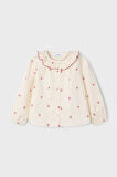 Kız Çocuk Normal Kalıp İşleme Detaylı Fırfırlı Yaka Bluz - Krem | 7 Yaş