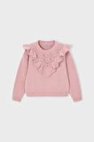 Kız Çocuk Ajurlu Fırfır Yaka Triko Kazak - Pudra Pembe | 9 Yaş