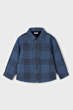 Erkek Çocuk Fermuarlı Ekose Desenli Gömlek Ceket - Mavi | 8 Yaş