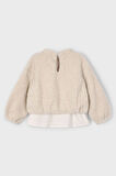Kız Çocuk Etek Ucu Gömlek Görünümlü Pelüş Sweatshirt - Bej | 6 Yaş