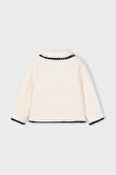 Kız Çocuk Kontrast Biyeli Buklet Ceket - Ekru | 5 Yaş