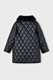 Kız Çocuk Normal Kalıp Pelüş Yaka Baklava Desenli Kapitone Kaban - Siyah | 4 Yaş