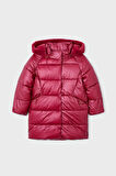 Kız Çocuk Normal Kalıp Kapüşonu Pelüş Astarlı Uzun Şişme Kaban - Vişne | 3 Yaş