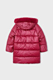 Kız Çocuk Normal Kalıp Kapüşonu Pelüş Astarlı Uzun Şişme Kaban - Vişne | 3 Yaş
