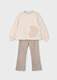 Mayoral Bej Kiz Çocuk İşlemeli Bluz Tayt Takım 4721