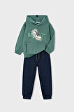 Erkek Çocuk Normal Kalıp Kapüşonlu Baskılı 2'li Eşofman Takımı - Yeşil | 5 Yaş