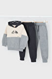 Erkek Çocuk Normal Kalıp 3 Parça Dağ Baskılı Eşofman Takımı - Gri | 6 Yaş