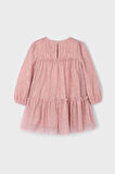 Kız Çocuk Desenli Kat Kat Tül Elbise - Pudra Pembe | 7 Yaş