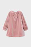 Kız Çocuk Yakası Büzgülü Kadife Elbise - Pudra Pembe | 3 Yaş