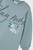 Kız Çocuk Grafik Baskılı Sweatshirt Elbise - Yeşil | 5 Yaş