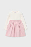 Kız Çocuk Standart Kalıp Kargo Cepli Kombin Görünümlü Elbise - Krem/Pembe | 9 Yaş