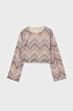 Kız Çocuk Zikzak Desenli İspanyol Kol Payetli Bluz - Pembe | 16 Yaş