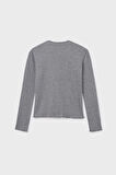 Kız Çocuk Önü Bağlamalı Örme Triko - Gri | 12 Yaş