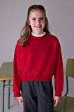 Kız Çocuk Nakış İşlemeli Kısa Kesim Sweatshirt - Kırmızı | 14 Yaş