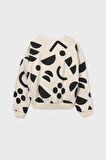 Kız Çocuk Soyut Desenli Sweatshirt - Krem/Siyah | 10 Yaş