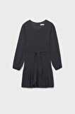 Kız Çocuk Normal Kalıp Eteği Piliseli ve Beli Kuşaklı Elbise - Siyah | 16 Yaş