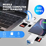 USB 2.0 6 in 1 Kart Okuyucu ve USB Çoklayıcı – Type-C, Micro USB, SD/TF Kart Desteği Zr826