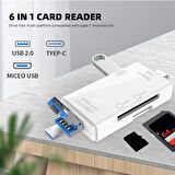 USB 2.0 6 in 1 Kart Okuyucu ve USB Çoklayıcı – Type-C, Micro USB, SD/TF Kart Desteği Zr826