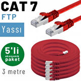 5 adet 3 metre IRENIS CAT7 Kablo Yassı FTP Ethernet Network LAN Kablosu