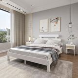 Lotus X Model Beyaz Renk Çam Ahşap Karyola