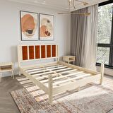 Orion Model Kiremit Renk Puflu Başlıklı Vernikli Çam Ahşap Karyola